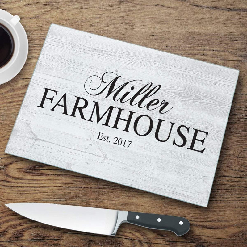 Personalized Family Farmhouse Glass Cutting Board