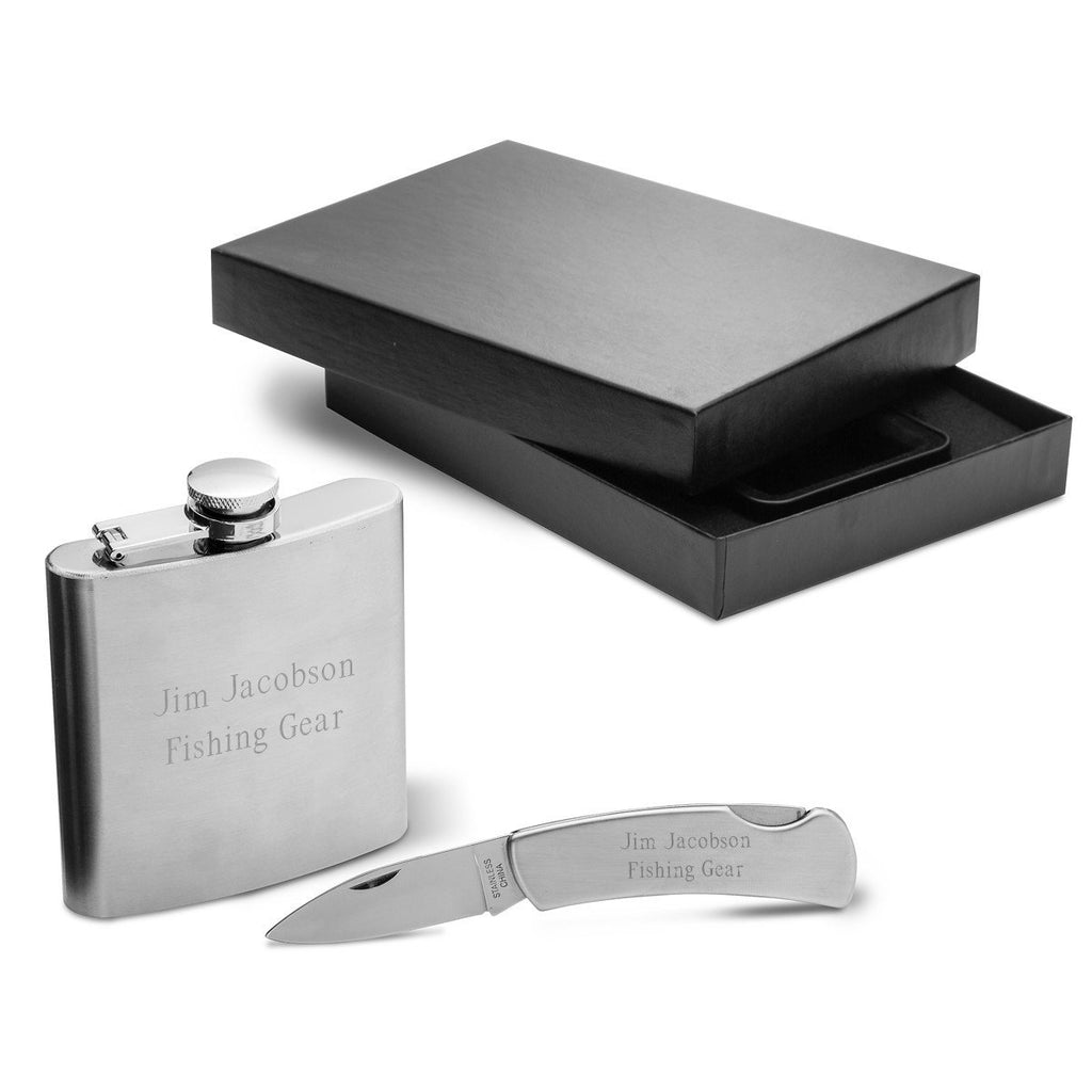 Personalized Flask Pocket Knife Set