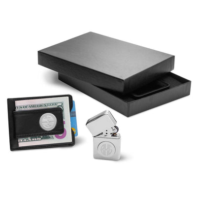 Personalized Black Money Clip & Chrome Lighter Set