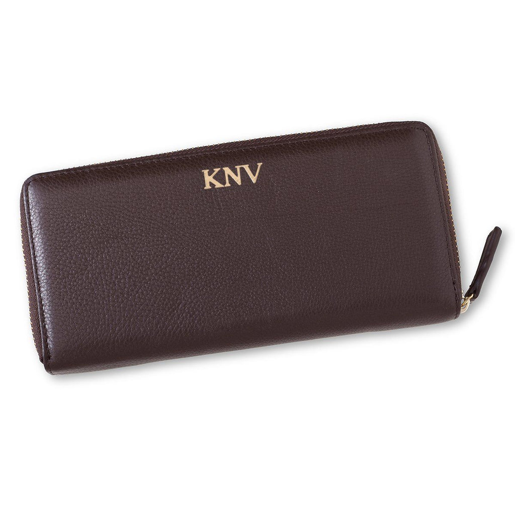 Personalized Womens Brown Borello Zip Wallet