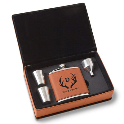 Personalized Rawhide Flask Set