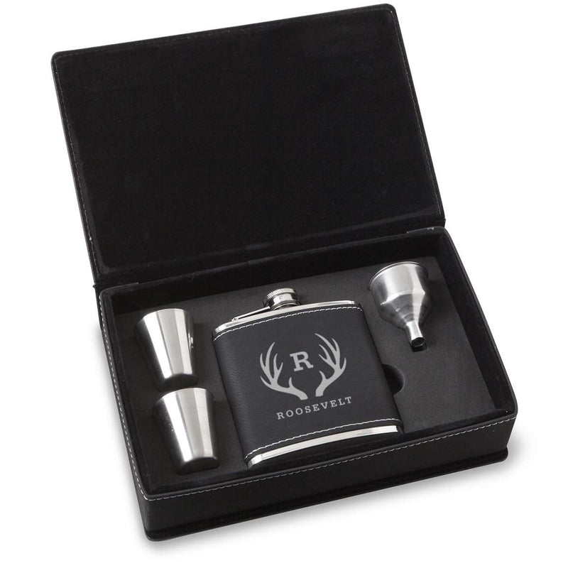 Personalized Black Flask Gift Set
