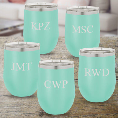 Set of 5 Personalized Teal 12oz. Insulated Wine Tumblers
