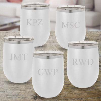 Set of 5 Personalized White 12oz. Insulated Wine Tumblers