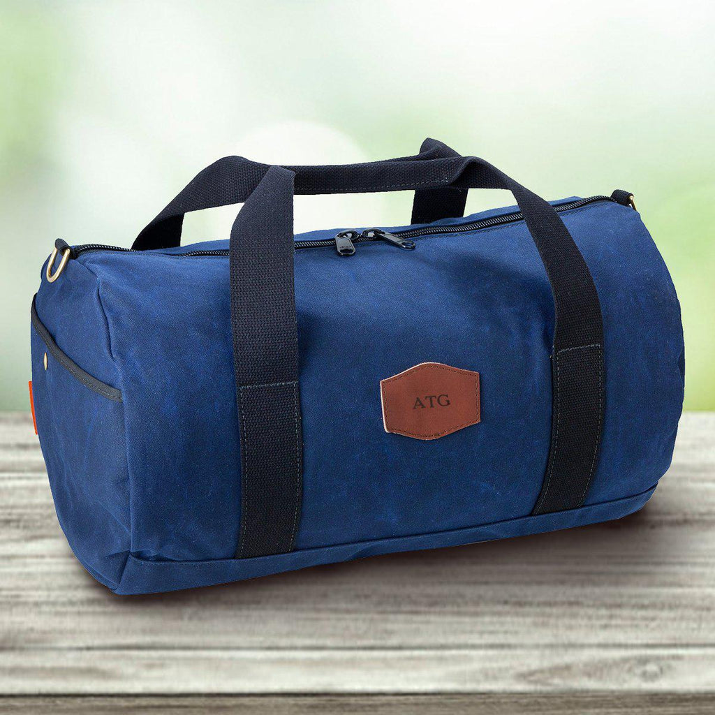 Personalized Waxed Canvas Blue Duffle Bag