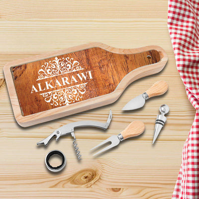 Personalized Cheese and Wine Tool Set with Glass Cutting Board