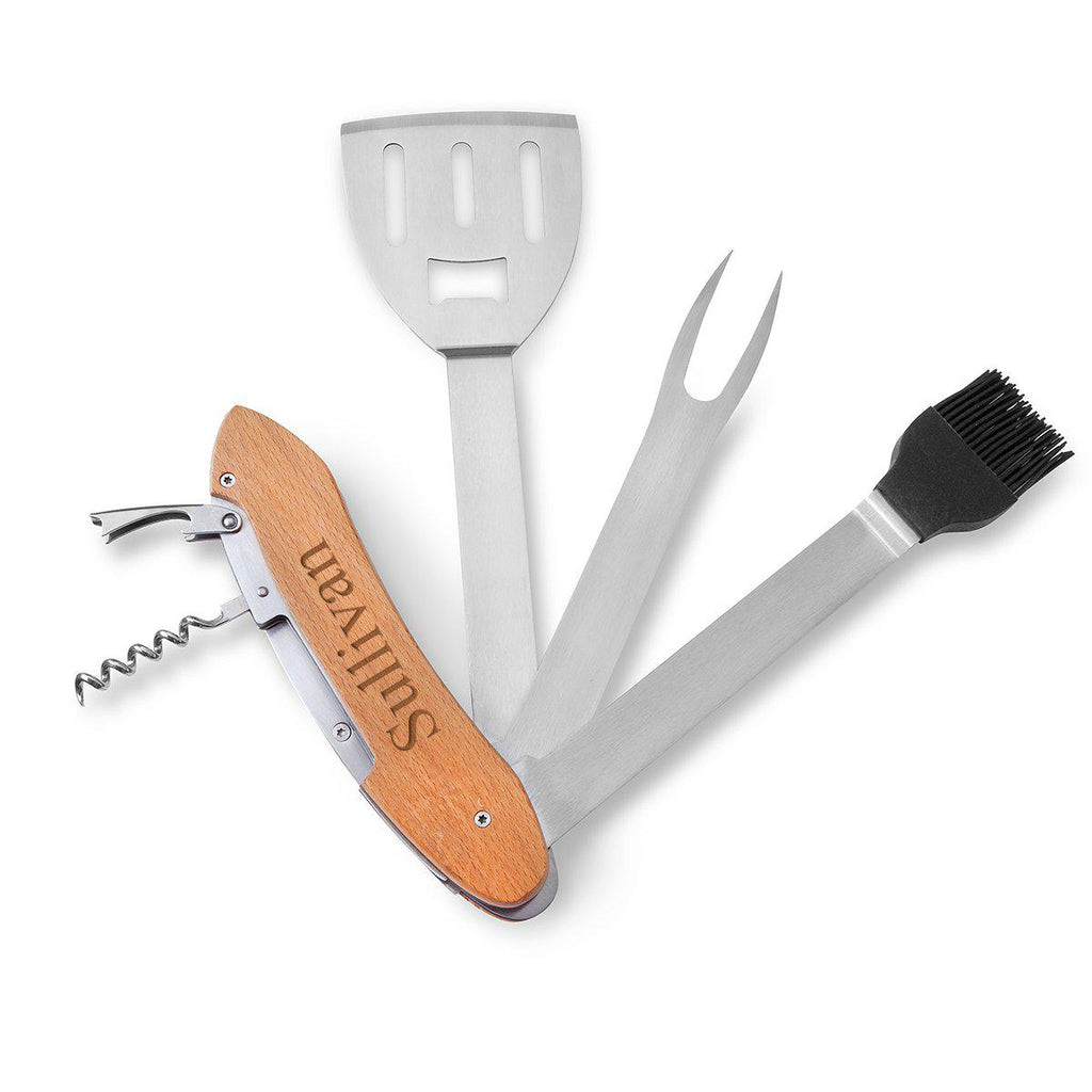 Personalized 5 In 1 Bbq Tool Set Natural Wood