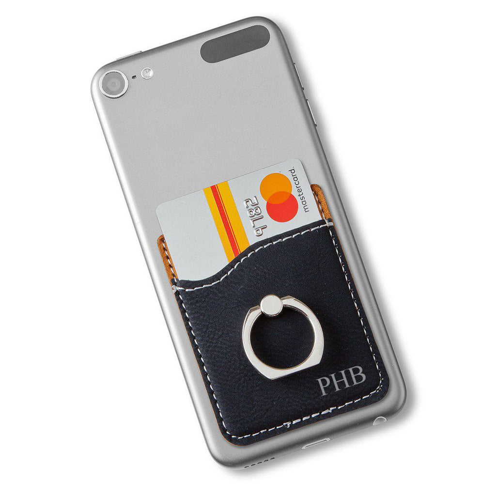 Vegan Leather Phone Wallet with Silver Ring – Black