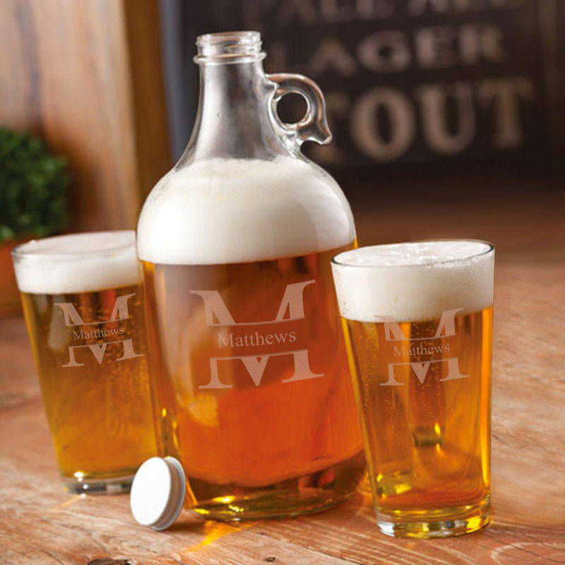 Personalized Growler Set with 2 Pint Glasses – 64oz.