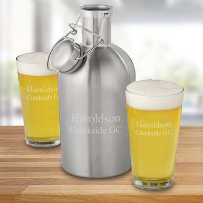 Personalized Stainless Steel Growler Set with 2 Pint Glasses