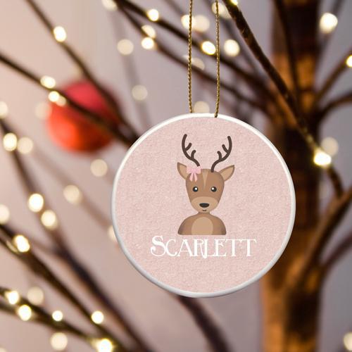 Personalized Pink Reindeer Ceramic Ornament
