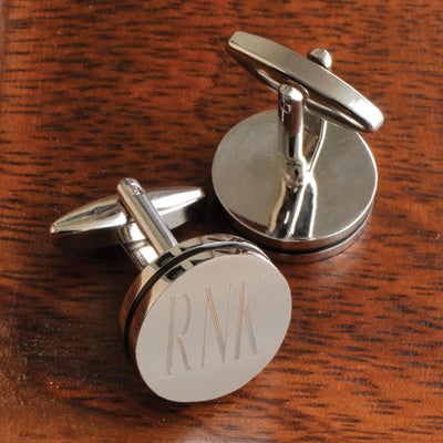 Silver Monogram Pin Stripe Cufflinks