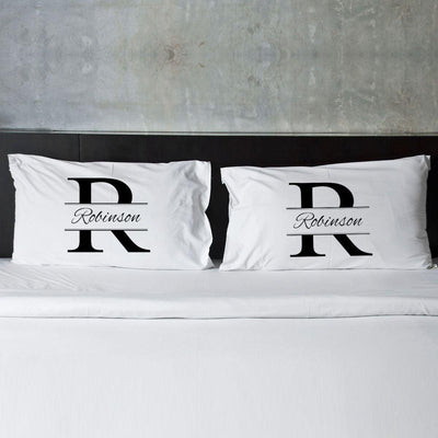 Personalized Stamped Design Couples Pillowcase Set