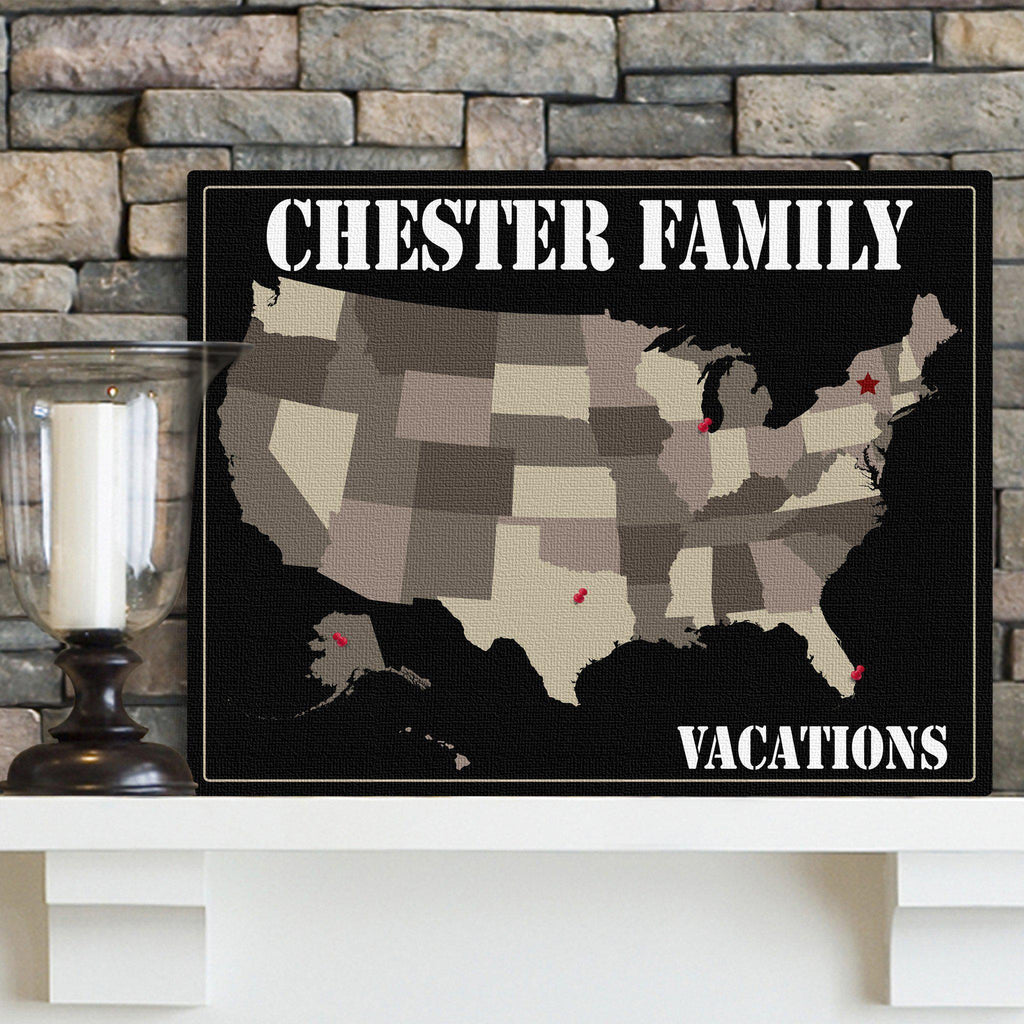 Personalized Family Travel Map Canvas Sign