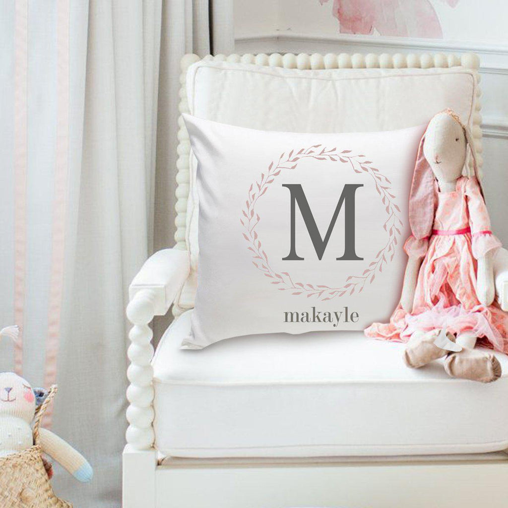 Personalized Girls Name Throw Pillow – Wreath