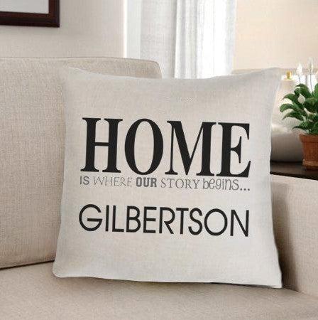 Family Name Home Is Where Our Story Begins Throw Pillows (Insert Included)