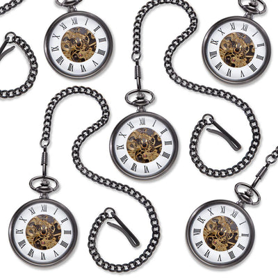 Personalized “Gears” Gunmetal Pocket Watch – Set of 5