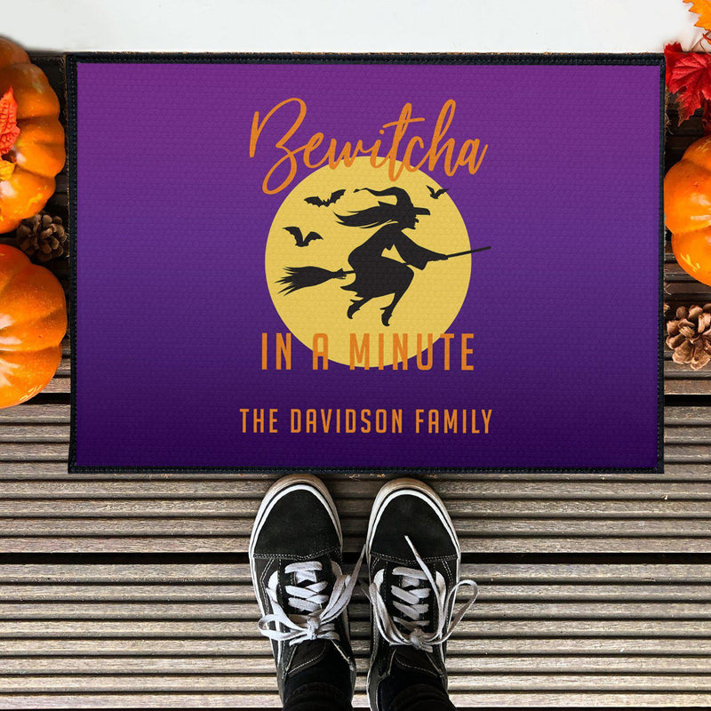 Personalized Bewitcha In a Minute Halloween Doormat