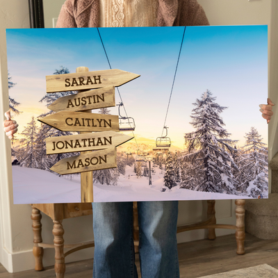 Personalized Ski Lift Canvas Print with Family Names