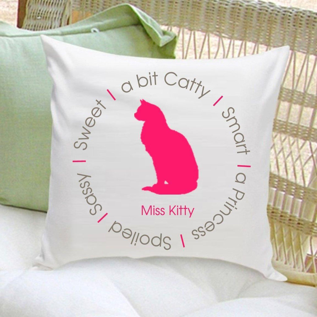 Personalized Circle of Love Cat Silhouette Throw Pillow – Pink