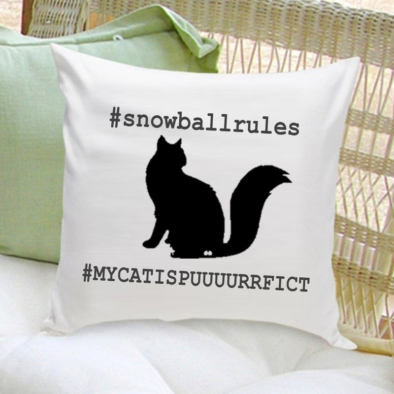 Personalized Cat Silhouette Throw Pillow – Hashtag (Insert Included)