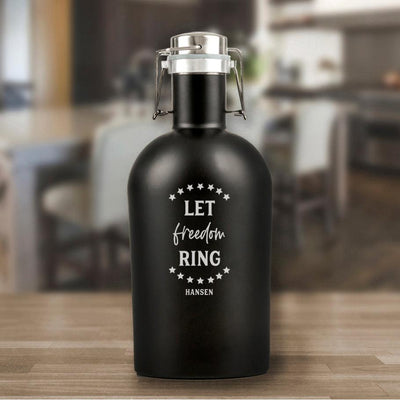 Personalized Patriotic Black Beer Growler 64oz.