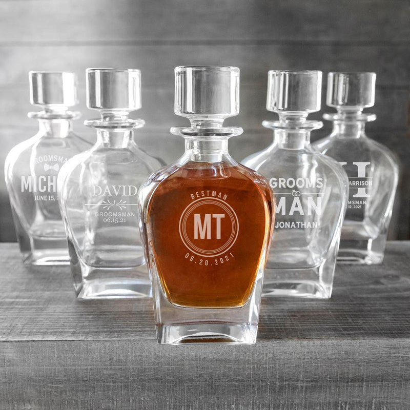 Personalized Groomsmen Antique 24 oz. Whiskey Decanter – Set of 5
