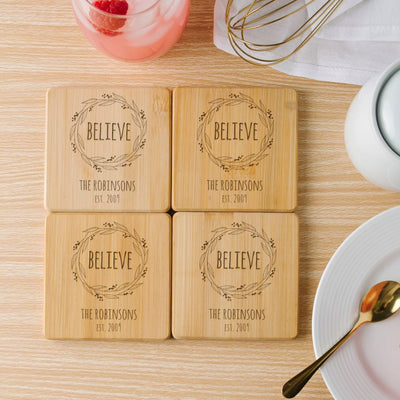 Personalized Bamboo Coasters – Floral Designs