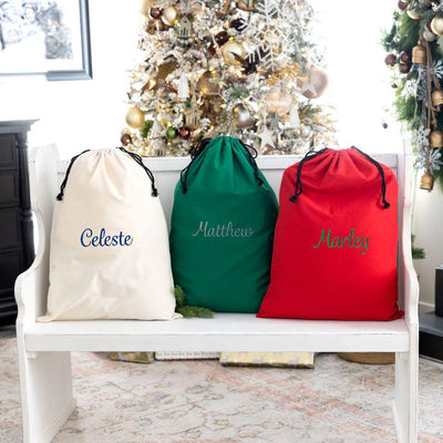 Personalized Embroidered Santa Bags (Cotton)