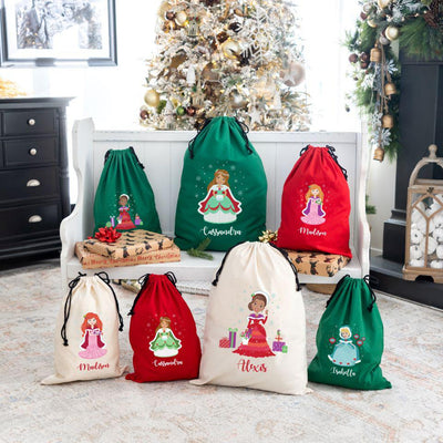 Personalized Princess Cotton Santa Bags