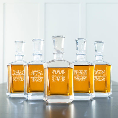 Groomsmen Gift Set of 5 Personalized Whiskey Decanters