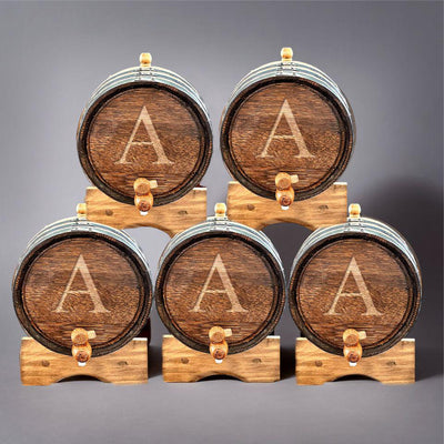 Personalized Aged Oak Mini Whiskey Barrel – Set of 5