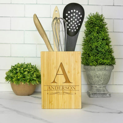 Personalized Bamboo Kitchen Utensil Holder