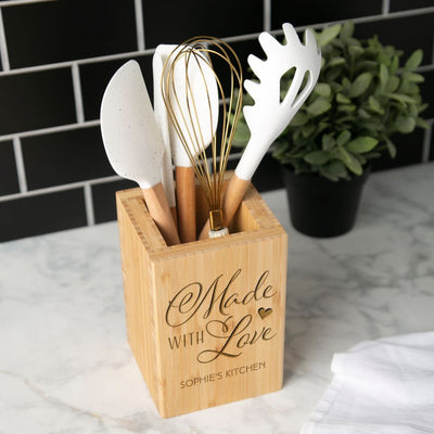 Personalized Bamboo Kitchen Utensil Holder – Floral Designs