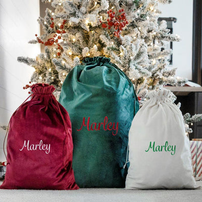 Personalized Embroidered Velvet Santa Bags