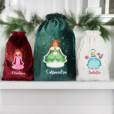 Personalized Princess Velvet Santa Bags
