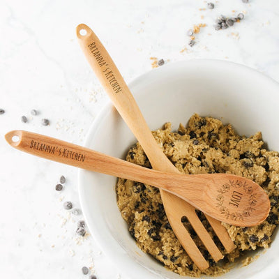 Personalized Wooden Floral Spoon and Fork Set