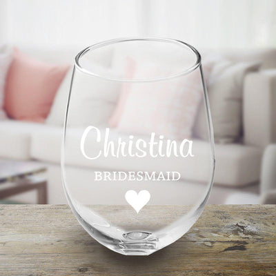 Personalized Bridesmaid Stemless Wine Glass