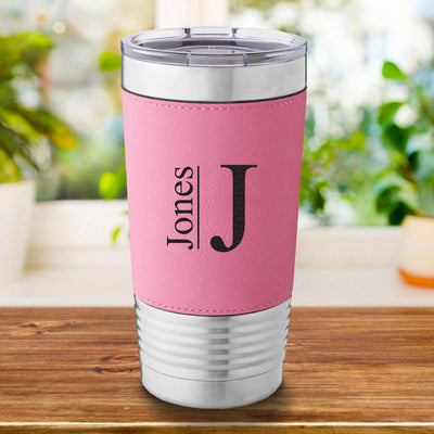 Personalized Pink Leather-Wrapped 20oz. Travel Mug