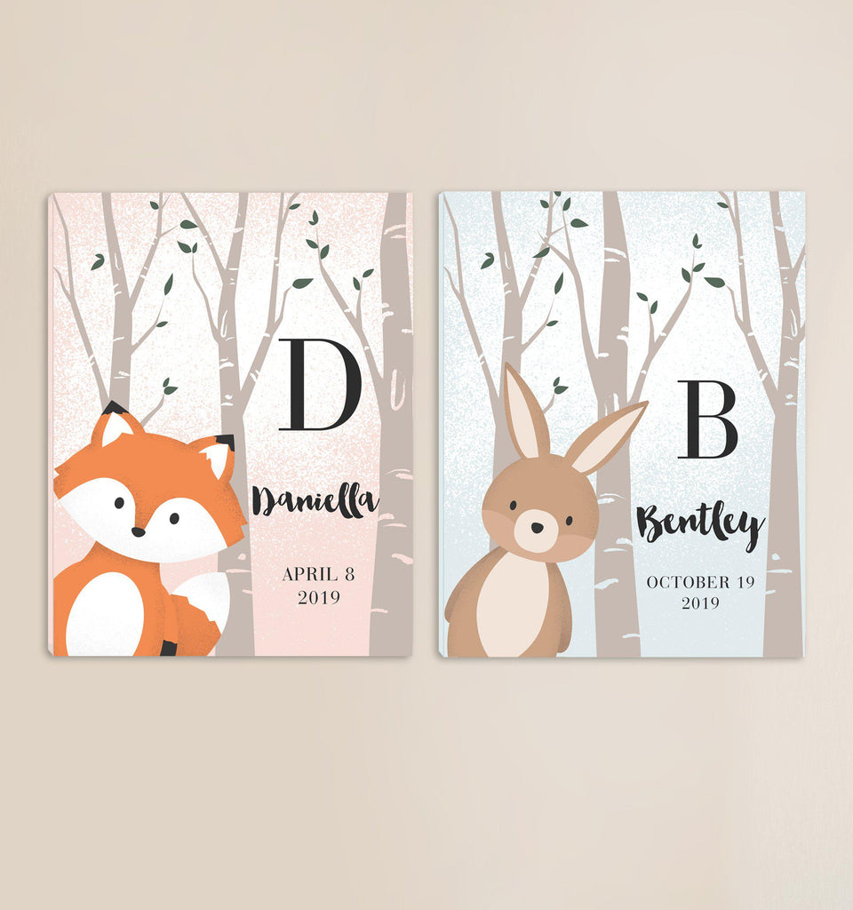 Personalized Woodland Animals Canvas Kids Room Decor